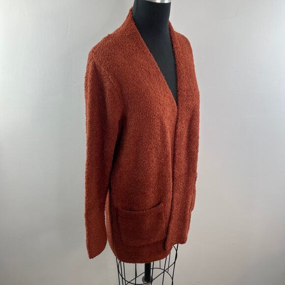 Max Studio Brown Teddy Cardigan Sweater Shawl Collar Open Front Size Medium NEW - Picture 6 of 12